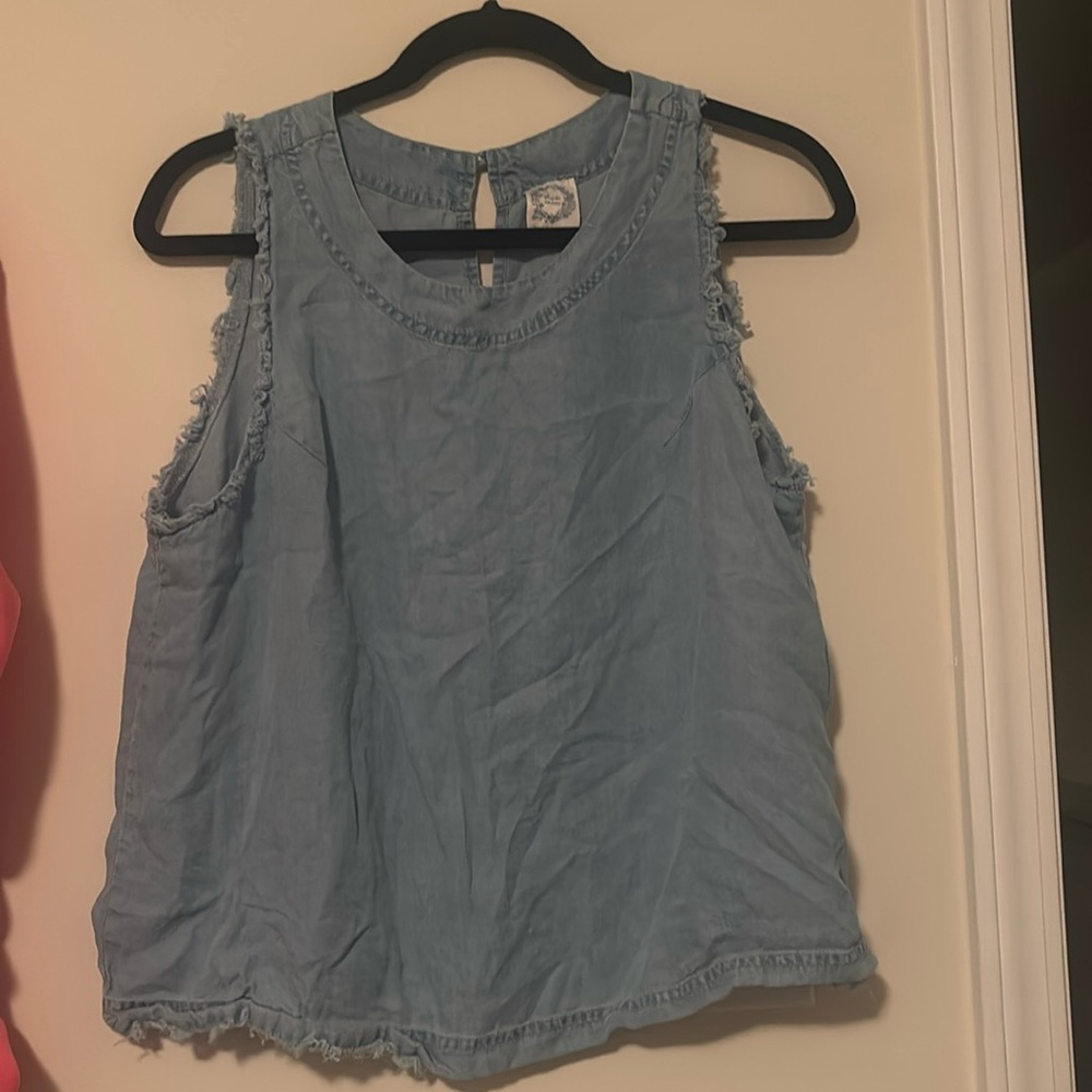 Blue Rain jean tank top, size large.